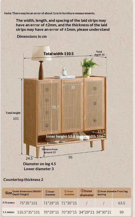 Oak Solid Wood Shoe Cabinet with Large Capacity and Vine Weaving Design