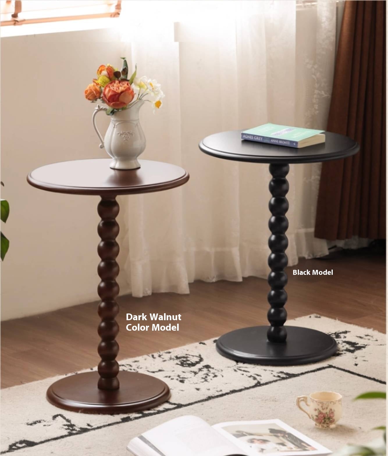 Black Walnut, Poplar, Solid Rubberwood American Retro Side Table.