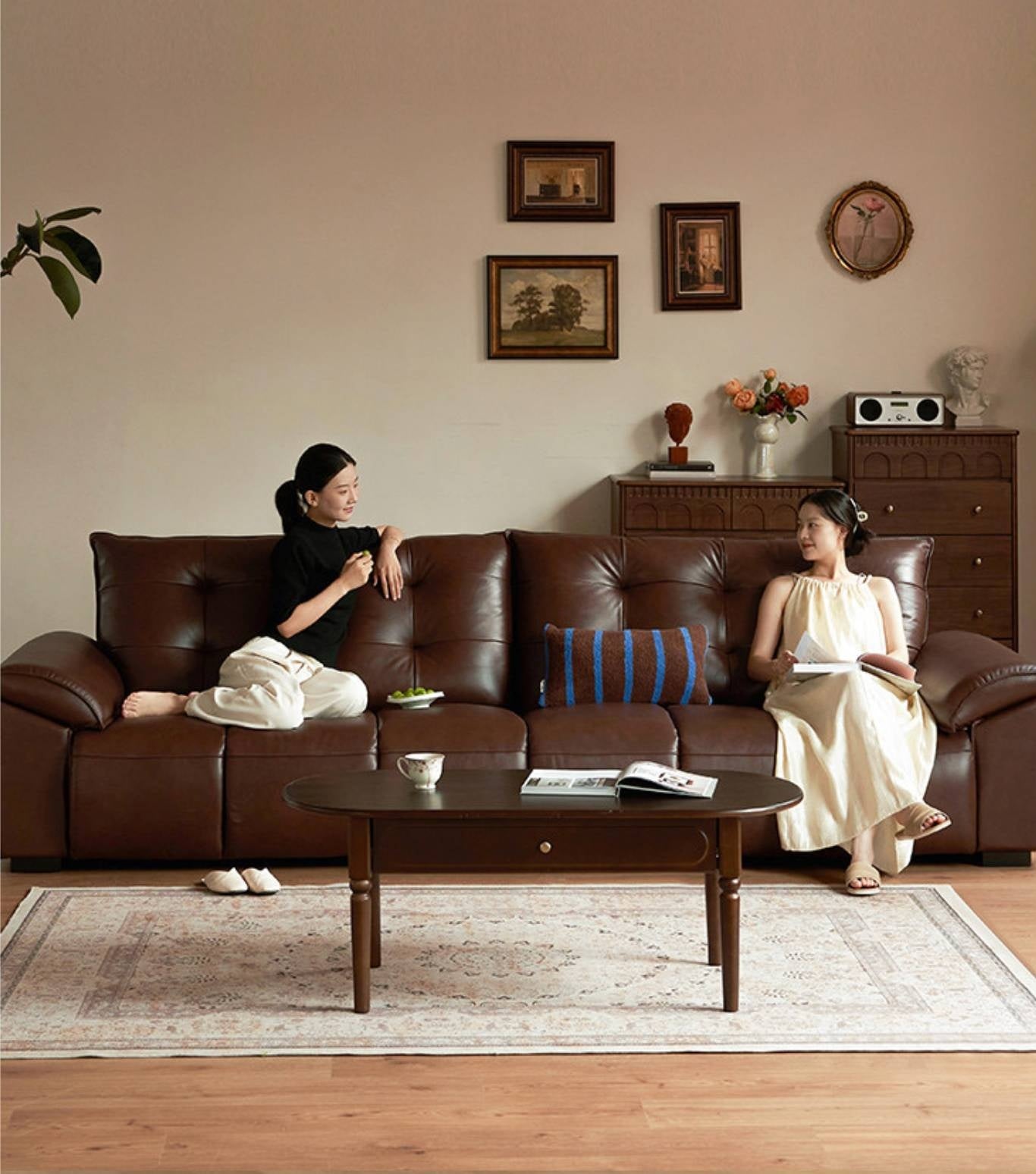 Genuine Leather Oversized Tufted Deep-Cushion Sofa