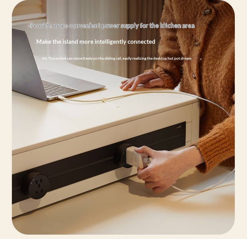 Solid Rubberwood Cream-Style Extendable White Slab Island