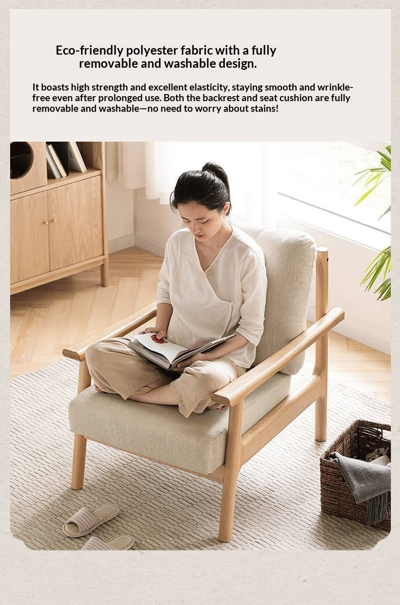 Ash Solid Wood Fabric Leisure Sofa Chair