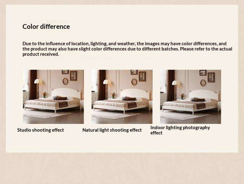 Rubberwood Solid Wood French Style Bed with White Curved Headboard and Elegant Retro Frame