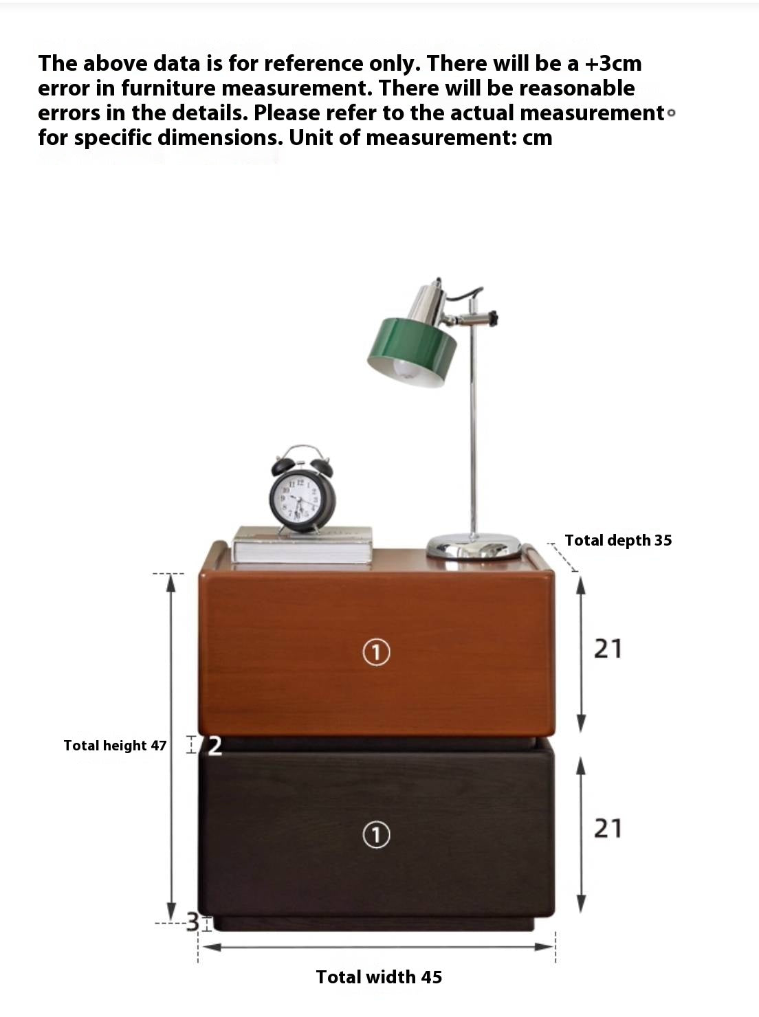 Ash, Poplar Solid Wood Modern Two-Tone Nightstand with 2 Drawers