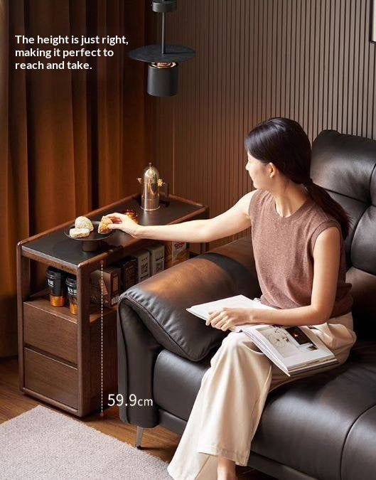 Sandalwood Solid Wood Italian Style Light Luxury Rock Board Side Table