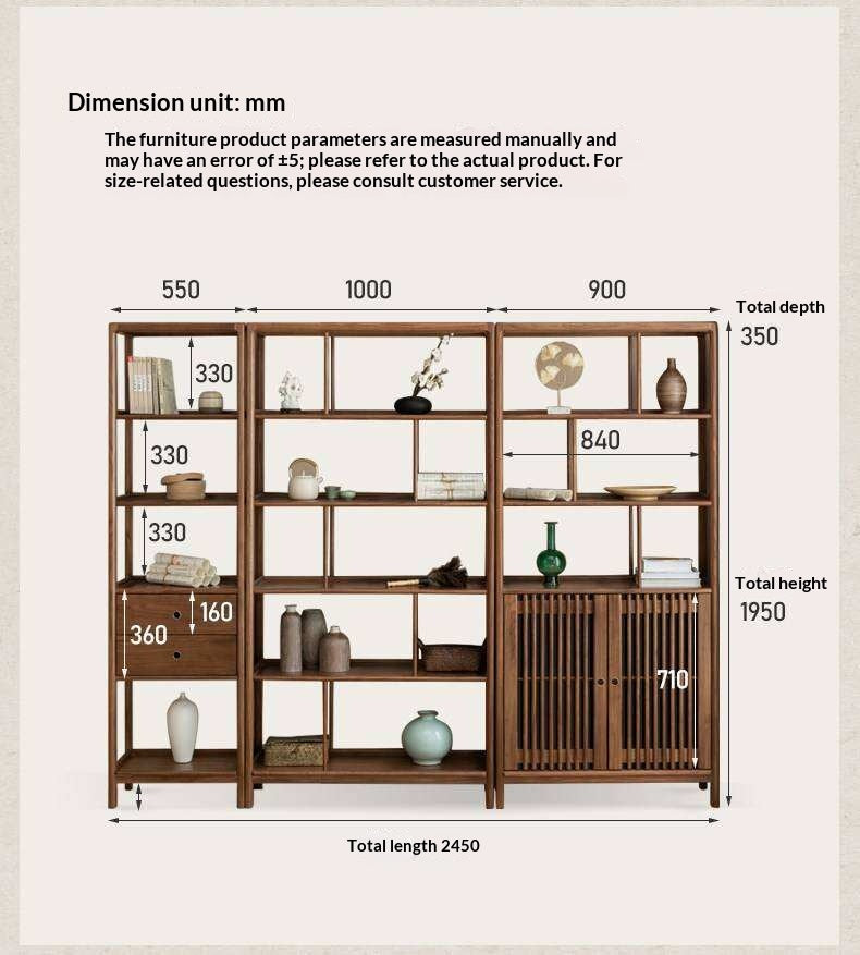 Black Walnut, Ash Solid Wood Bookshelf Combined Bookcase Display Cabinet Wall Shelf
