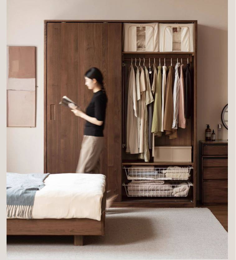 Black Walnut Solid Wood Sliding Door Wardrobe.