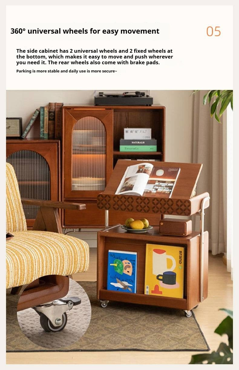 Poplar Solid Wood French Medieval Style Mobile Side Table