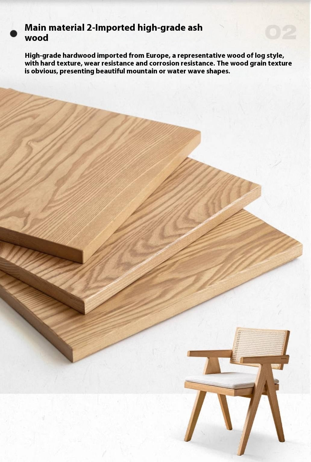 Black Walnut, Ash, Oak, Cherry Solid Wood Light Luxury Rattan Chair