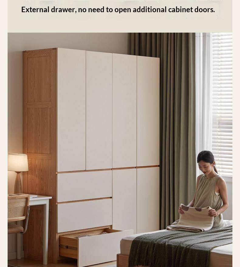 Oak Solid Wood Wardrobe with Double Doors
