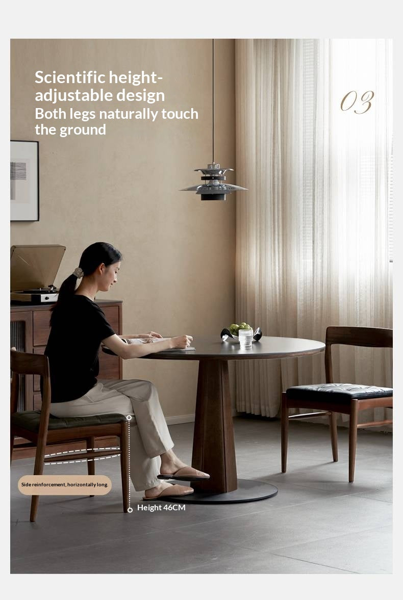 Set 4 pcs Black Walnut Solid Wood Dining Chair with Leather Seat, Mid Century Modern