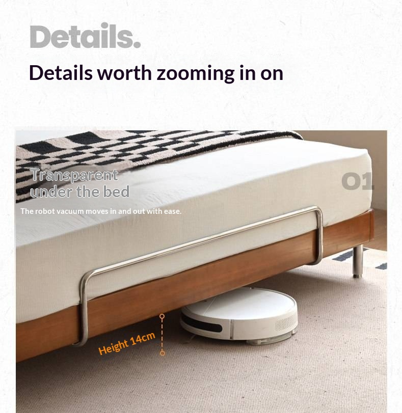 Tulipwood Solid Wood Bed — Bauhaus Style with Soft Genuine Leather Headboard