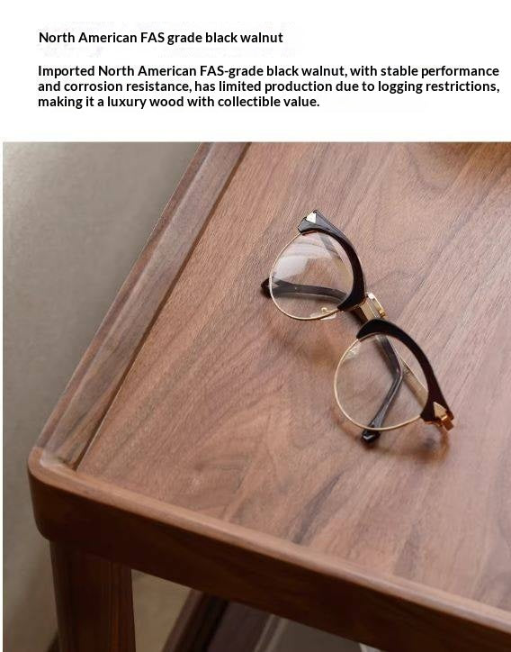 Black Walnut Solid Wood Side Table, Double Layer Storage Shelf