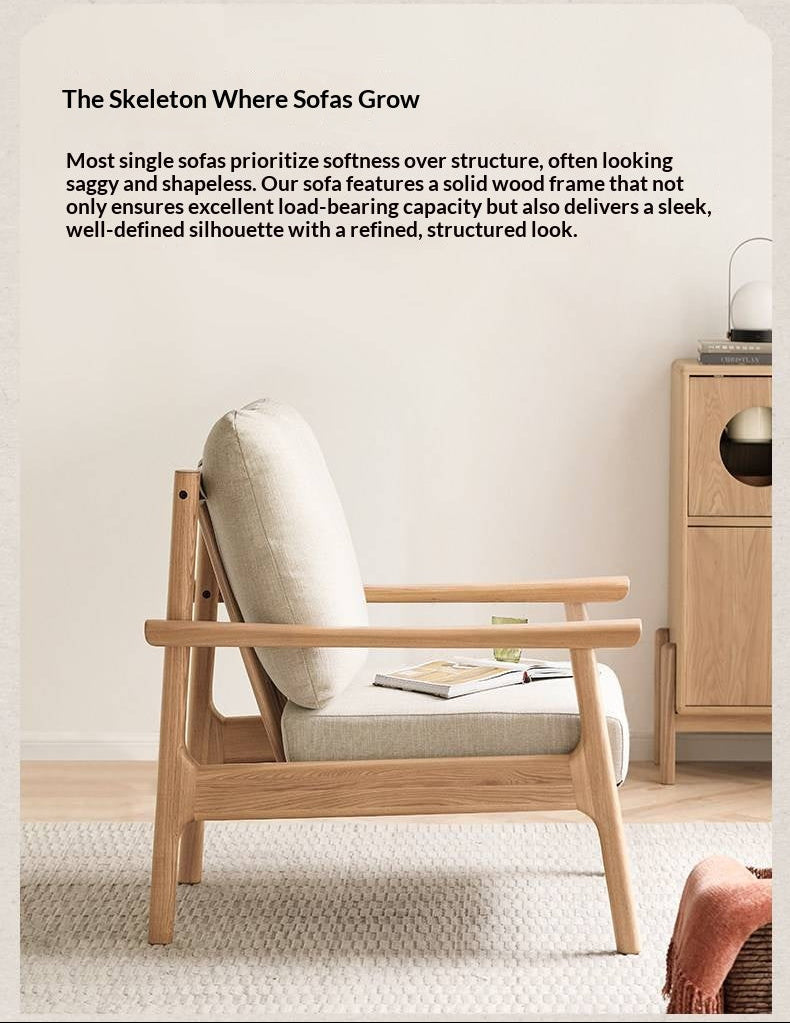 Ash Solid Wood Fabric Leisure Sofa Chair