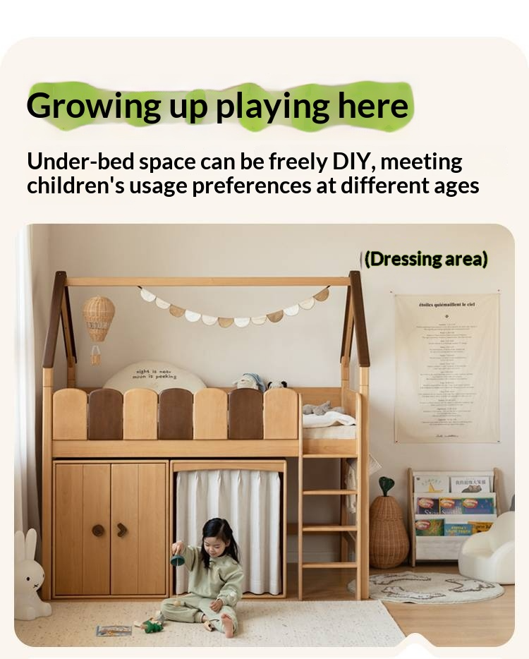 Beech Solid Wood Children's Treehouse Bed Multifunctional Loft Bed