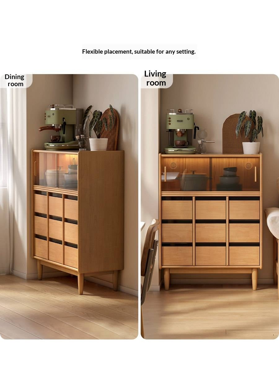 Solid Rubberwood Dining Sideboard with Glass Doors