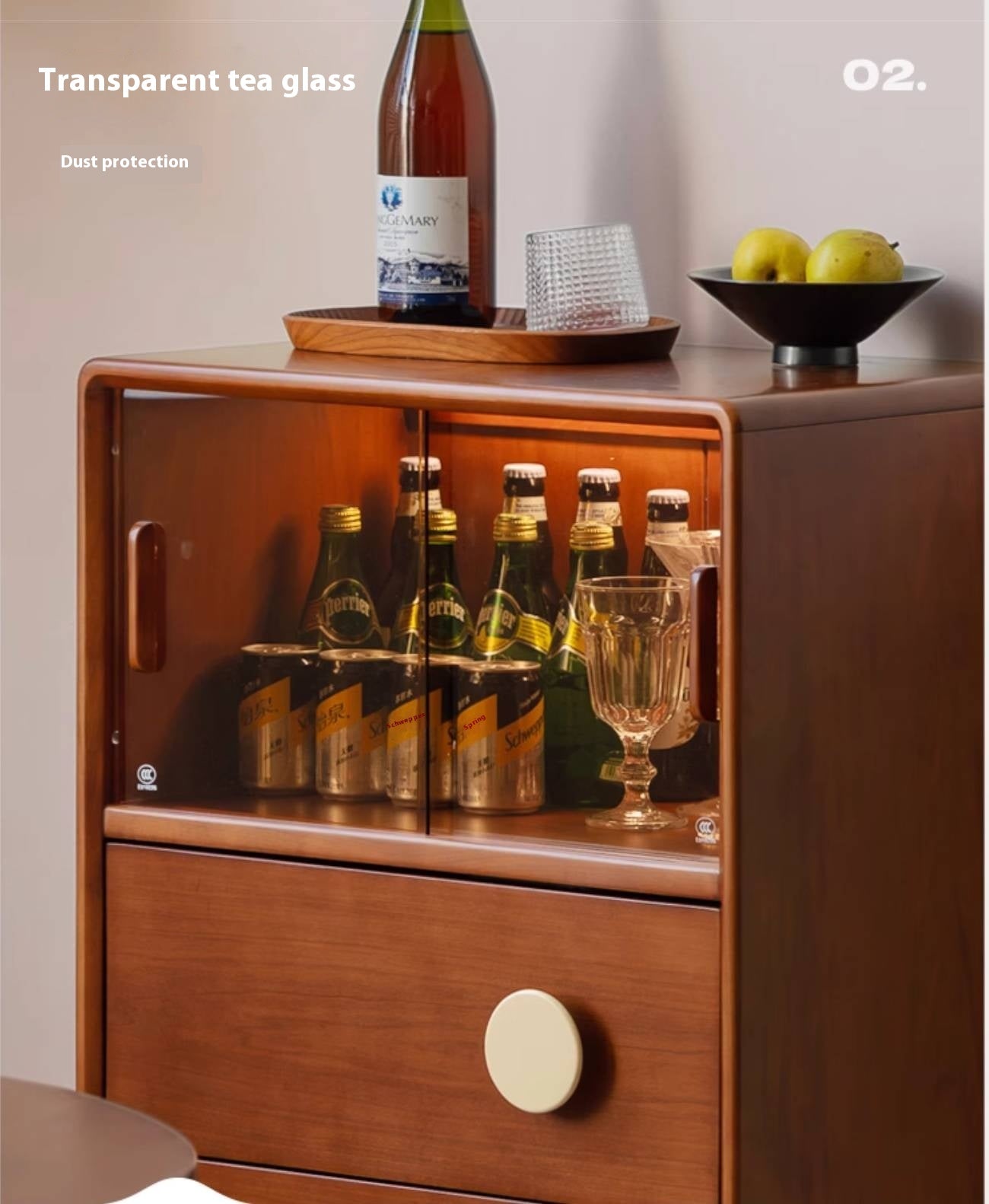 Poplar, Cherry Solid Wood Middle Ages Side Cabinet.