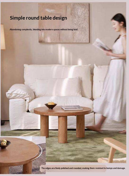 Elm Solid Wood Round Tea Table with Wind-Inspired Design