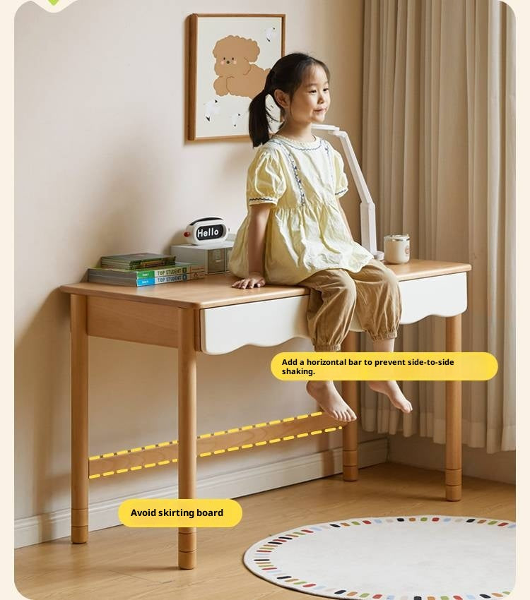 Beech Solid Wood Children's Desk Adjustable Writing Desk