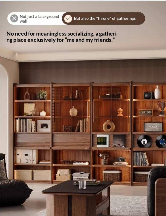 Black Walnut Solid Wood Combination Bookcase with Floor Display and Luxury Storage