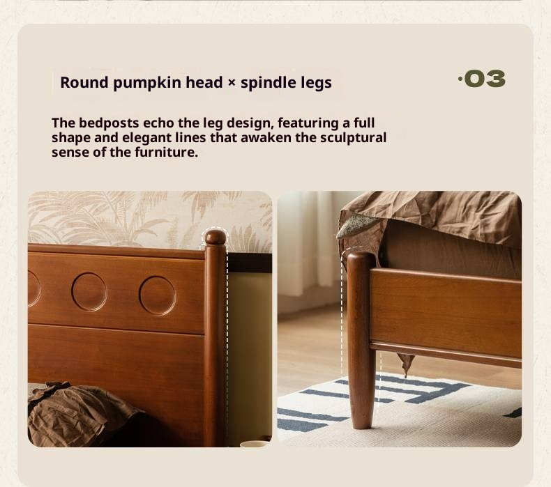 Poplar Solid Wood Bed, Bauhaus Vintage Style