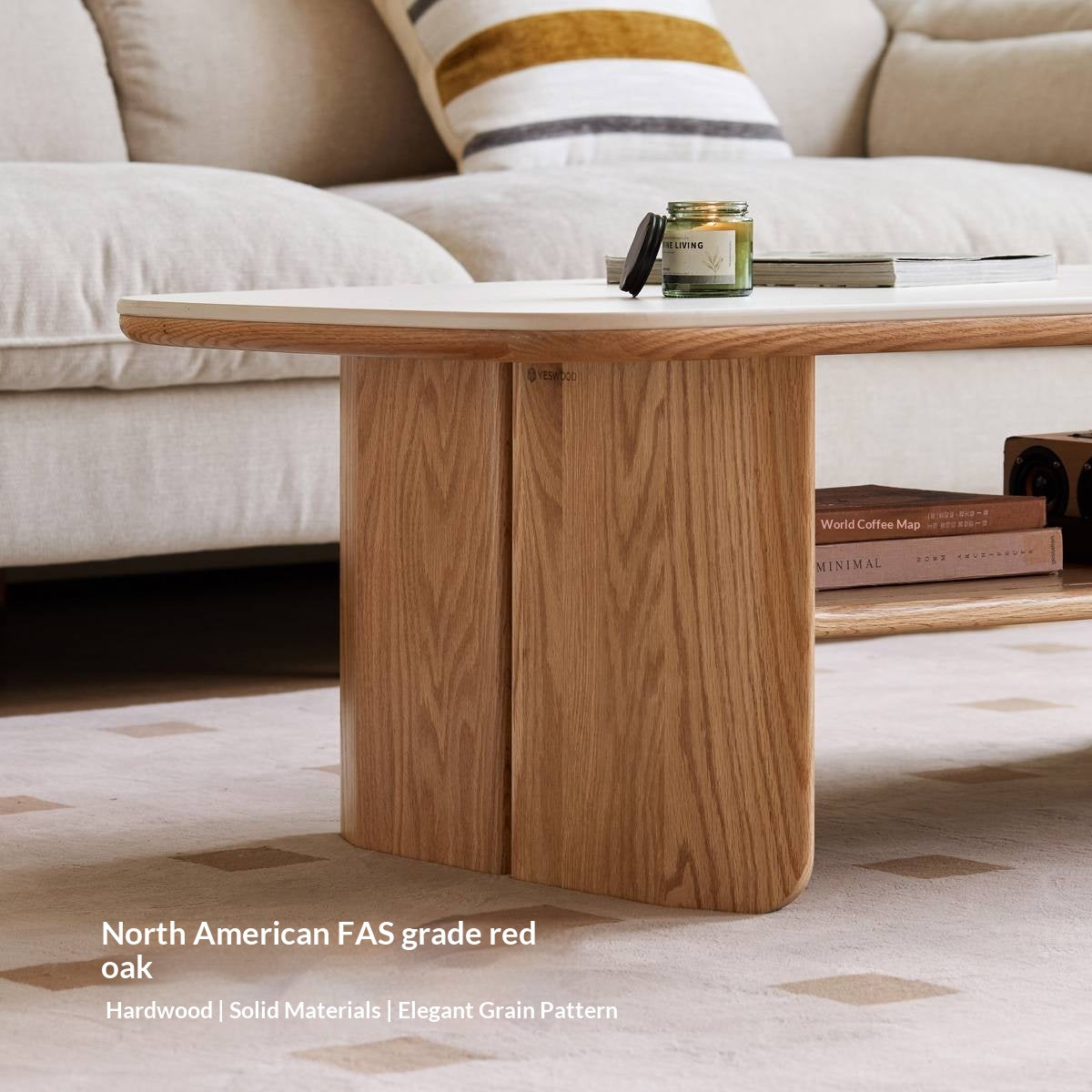 Oak Solid Wood Modern Slab Coffee Table