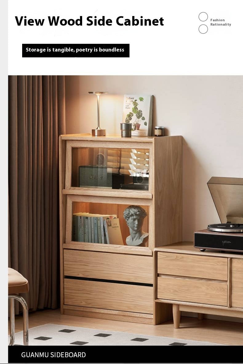 Ash Solid Wood Modern Side Cabinet.