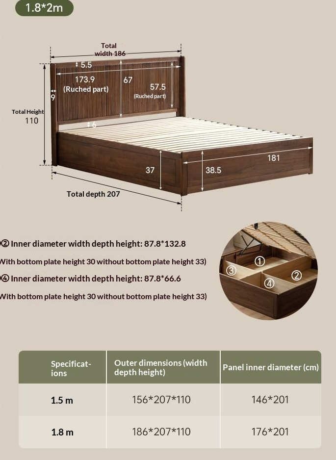 Black Walnut Solid Wood Italian Light Luxury Retro Storage Box Bed
