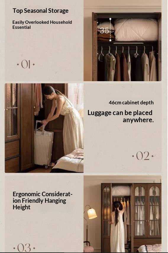 Black Walnut Solid Wood Wardrobe French Retro Style