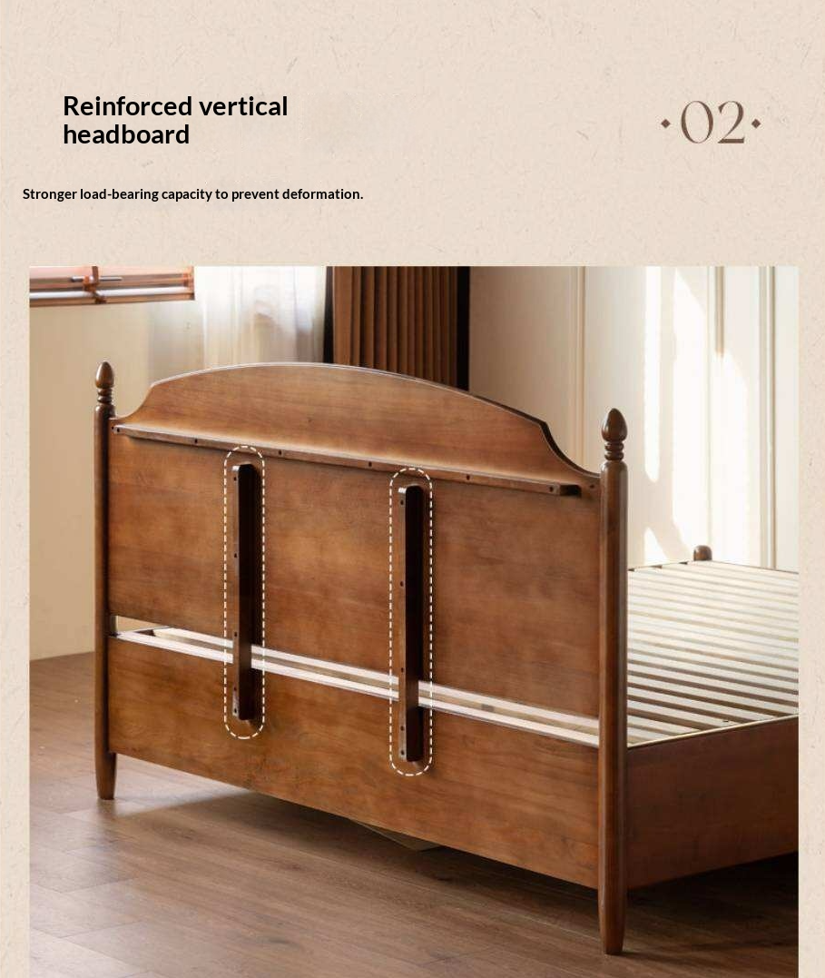 Poplar Solid Wood French Country Arched Panel Bed with Storage Base Box Bed