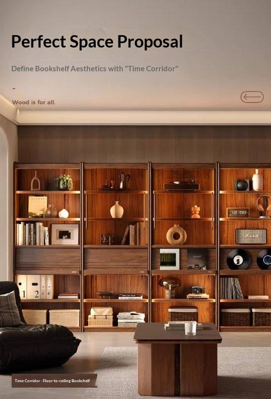 Black Walnut Solid Wood Combination Bookcase with Floor Display and Luxury Storage