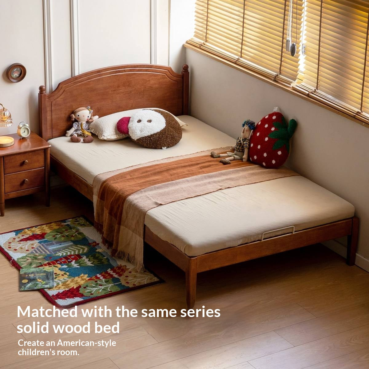 Solid Rubberwood American Retro Style Children's Nightstand