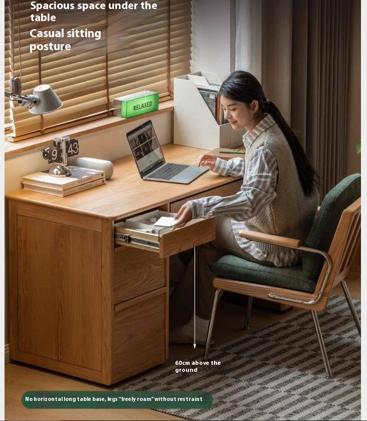 Oak Solid Wood Modern Computer Desk With Shelf