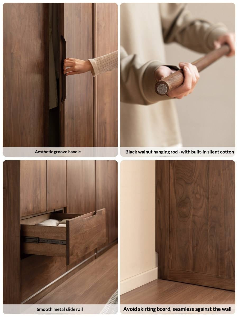 Black Walnut, Sandalwood Solid Wood Large Wardrobe