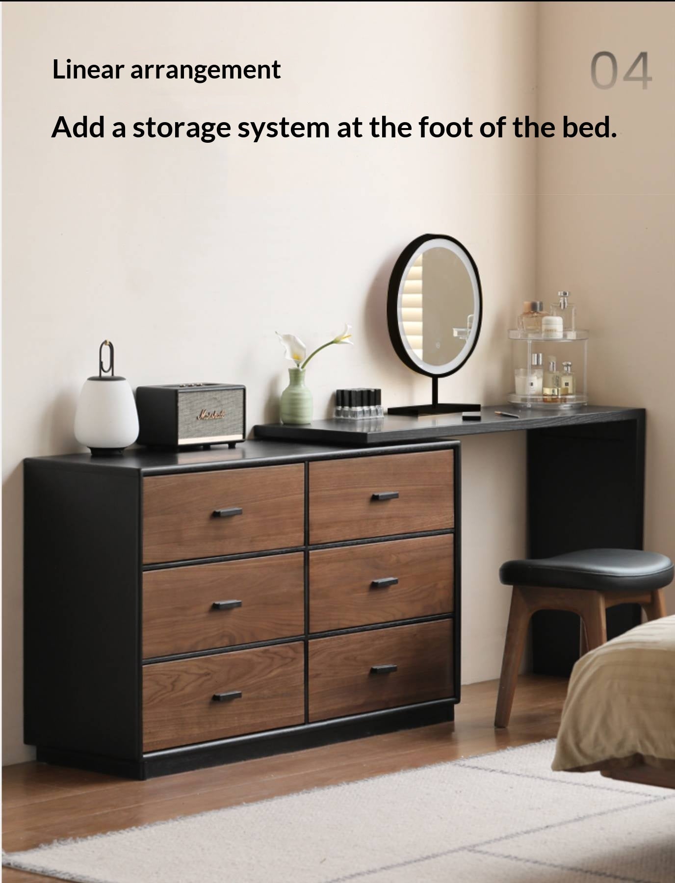 Black Walnut Solid Wood Italian Light Luxury Vanity Table.