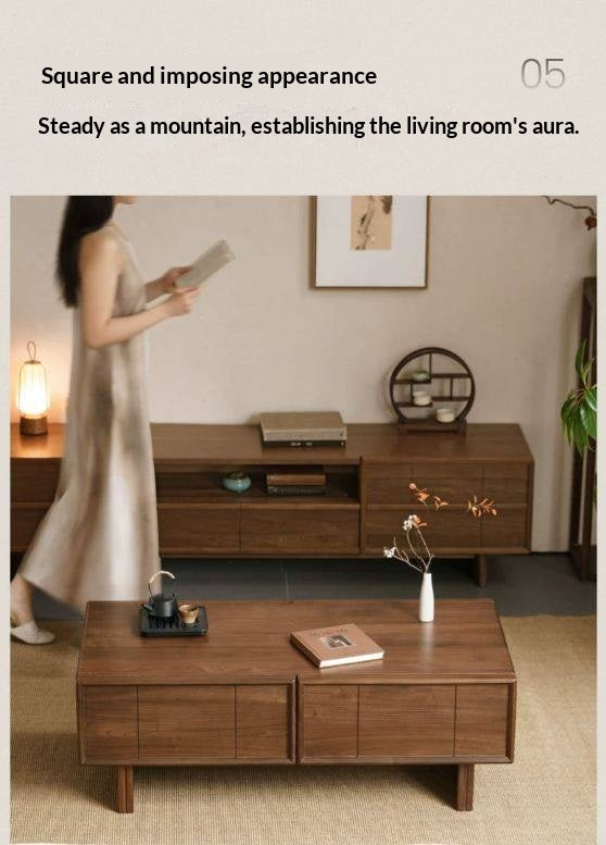Black Walnut Solid Wood Coffee Table with Storage