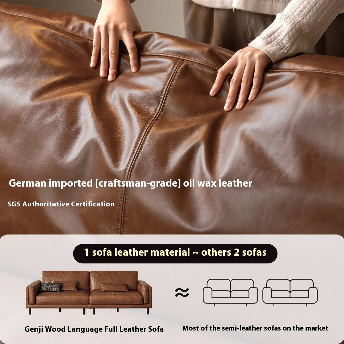 Italian Medieval Style Genuine Leather Oil-Wax Sofa