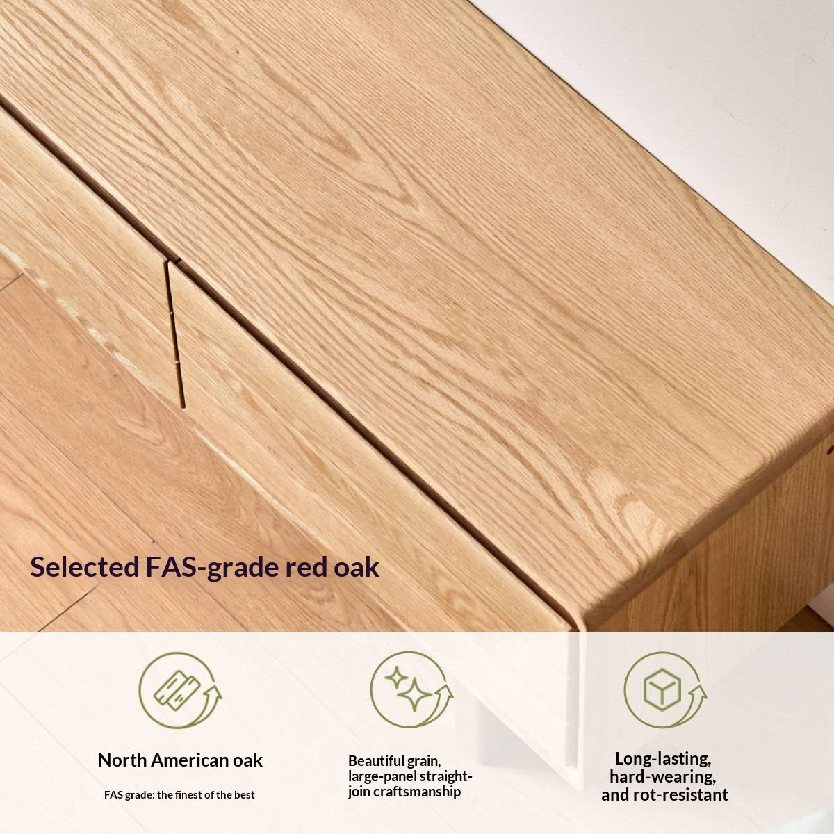 Oak Solid Wood Scandinavian TV Console with Two-Tone Color Block Doors