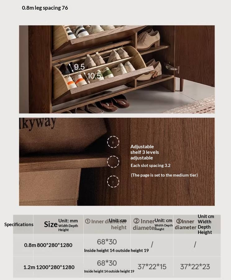 Oak Solid Wood Shoe Cabinet with Wabi-Sabi Style Storage Design