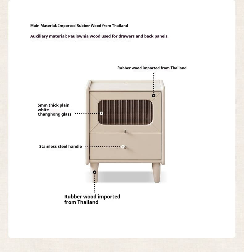Solid Rubberwood Modern Cream Style Nightstand