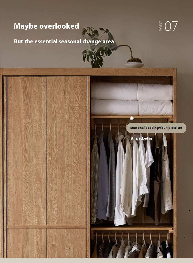 Oak Solid Wood Modern Double Door Wardrobe