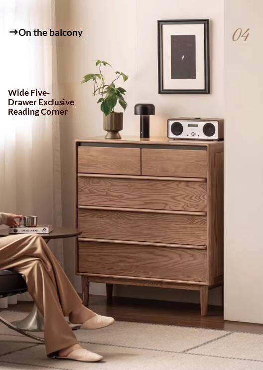 Ash Solid Wood Modern Side Cabinet with Shelved Interior