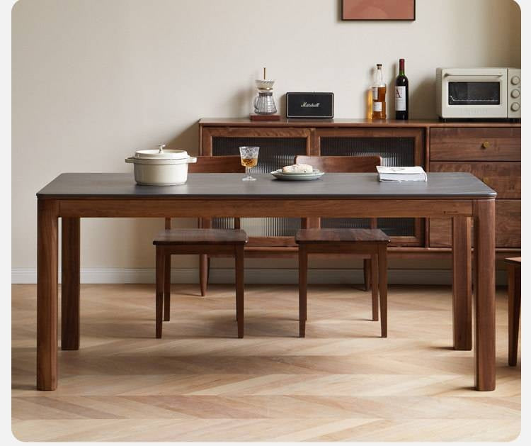 Black Walnut, Sandalwood Solid Wood Rock Slab Dining Table