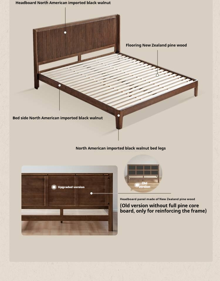 Black Walnut Solid Wood Italian Light Luxury Retro Bed