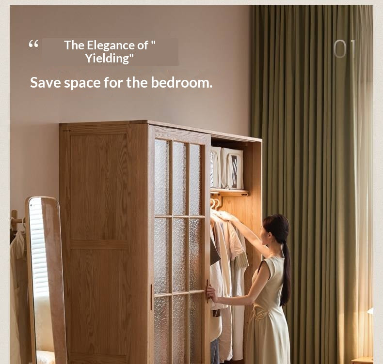 Oak Solid Wood Wardrobe Cabinet with Minimalist Songshi Storage