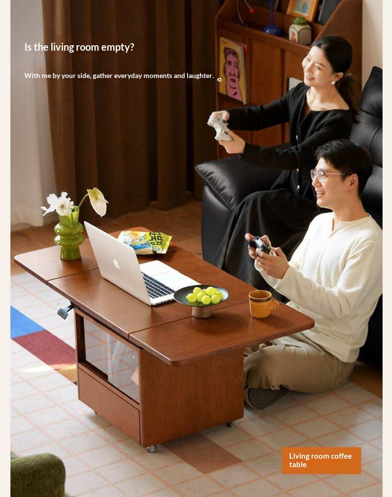 Tulipwood Solid Wood Lifting Coffee Table with Folding Square Top