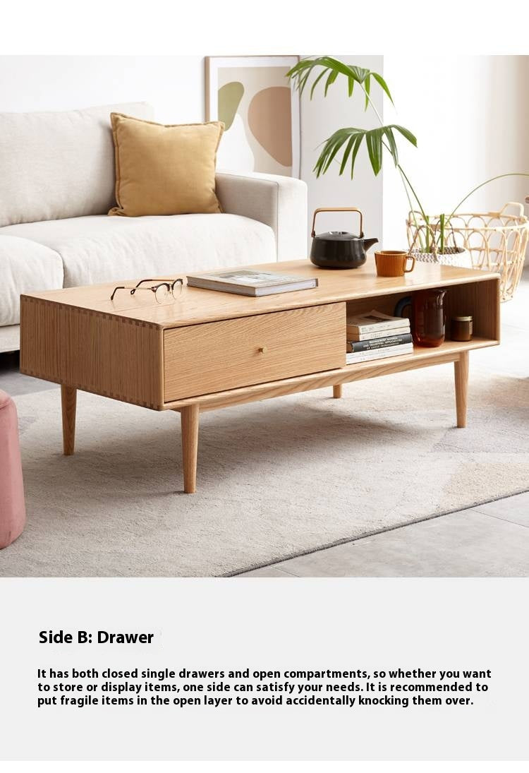 Oak Solid Wood Modern Style Rattan Coffee Table