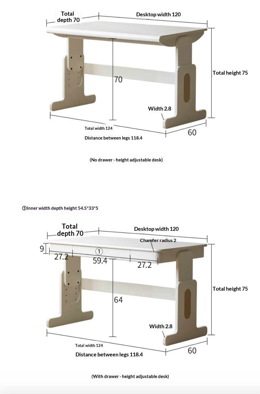 Solid Rubberwood Lift Study Desk Adjustable White Kids Desk