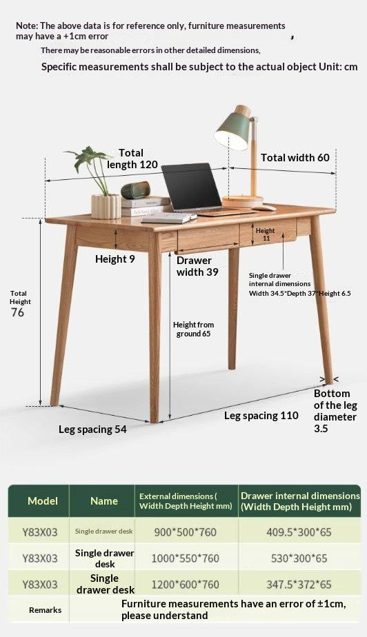 Oak Solid Wood Office Desk Spindle-Shaped Slanted Legs