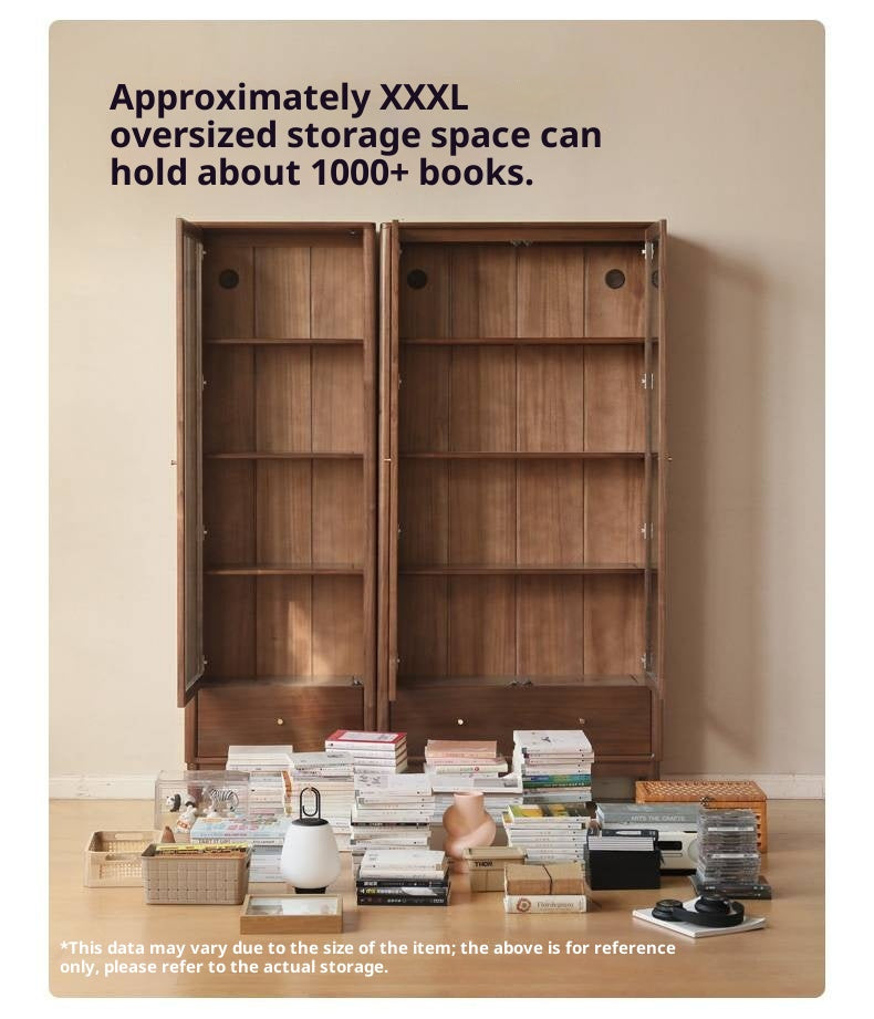 Black Walnut Solid Wood Bookcase With Glass Door