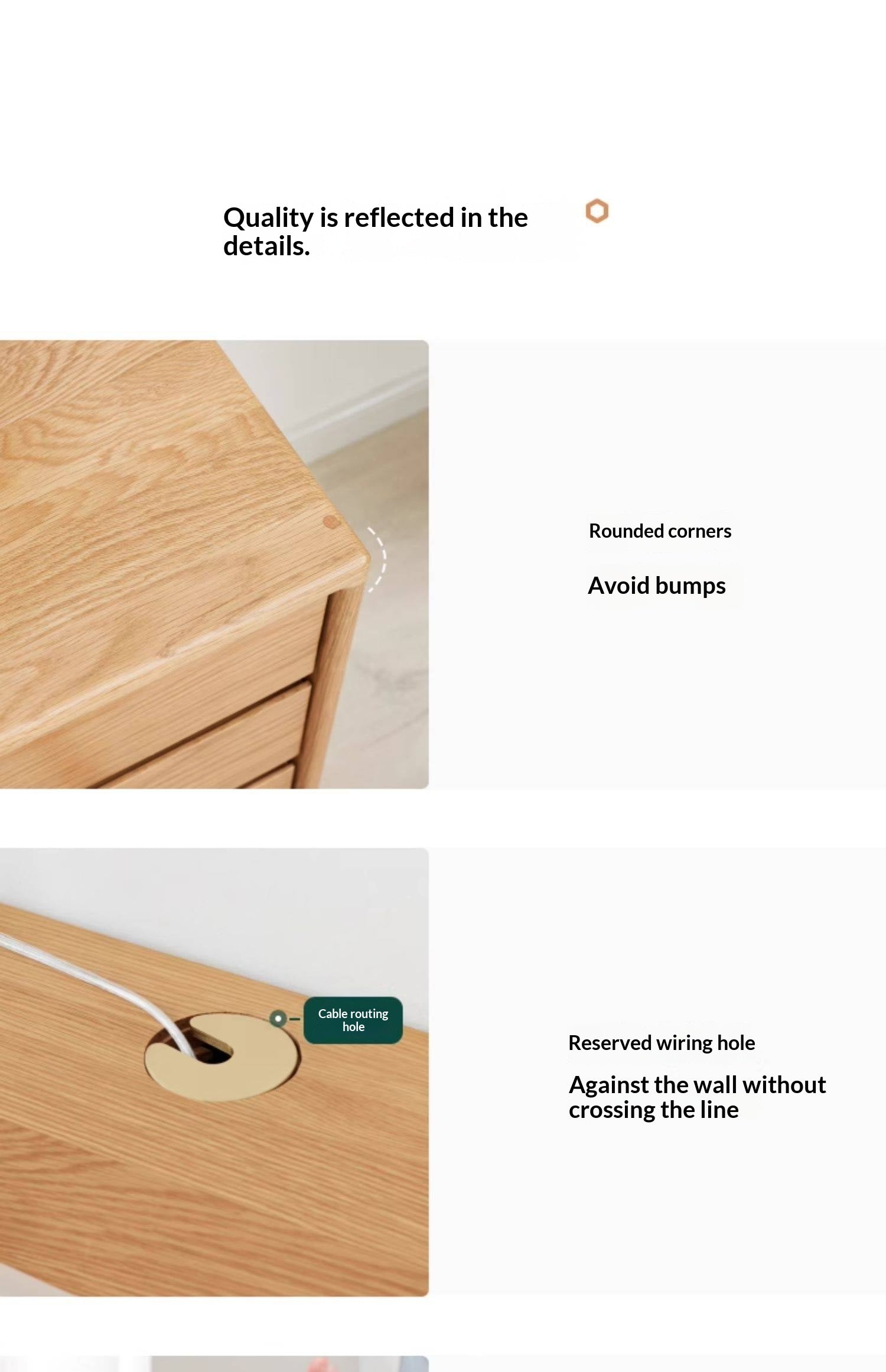 Oak Solid Wood Desk Cabinet with Drawers